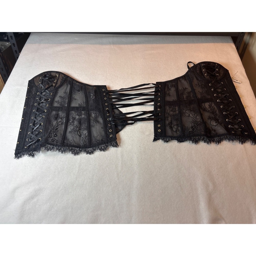 Adore Me Black Lace Corset Top Sheer Floral Mesh Lace Up L Large